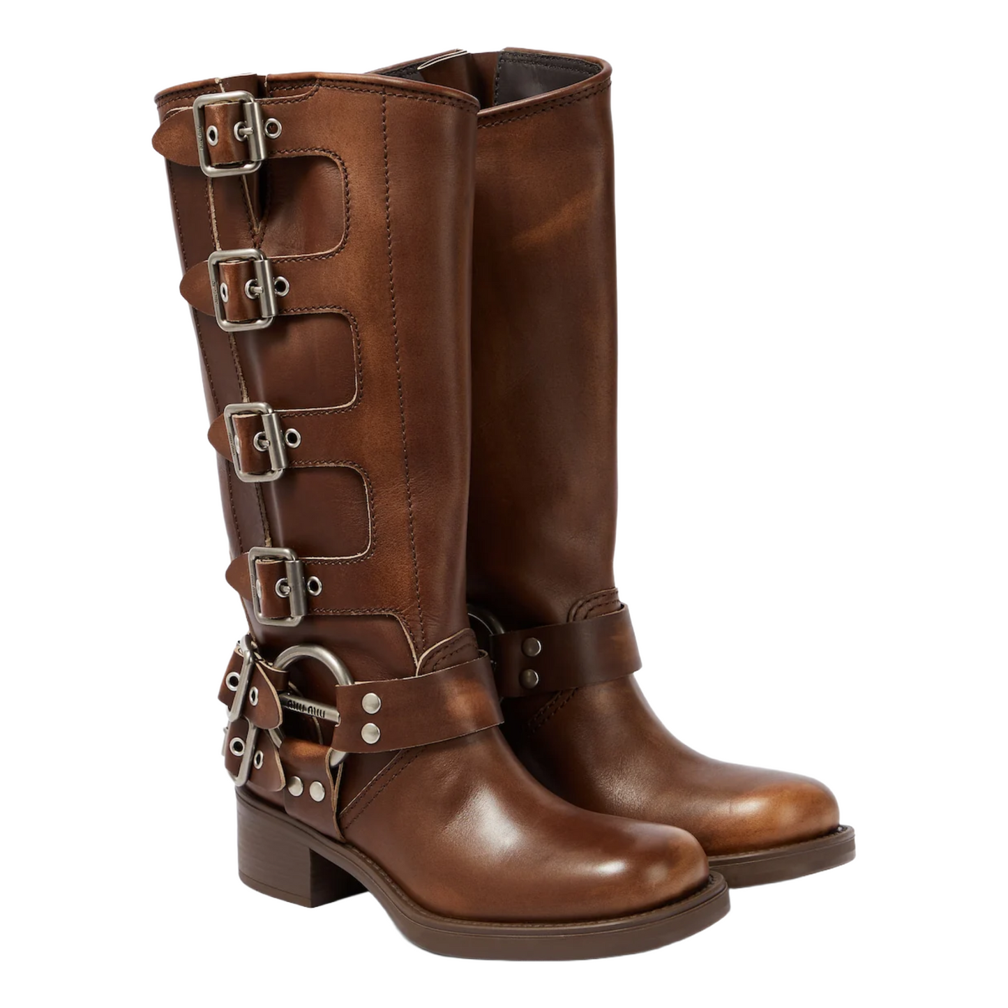 MIU MIU Studded leather knee-high boots | Brown