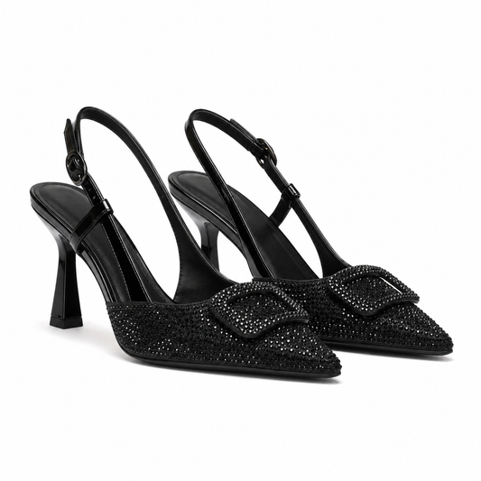 black crystal-embellished Slingback