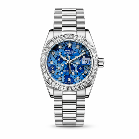 Rolex Lady-Datejust 28 with a diamond-set bezel blue