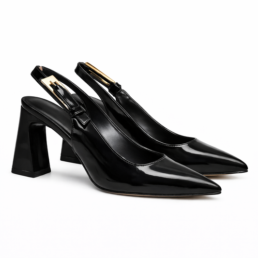 Patent leather slingback pumps