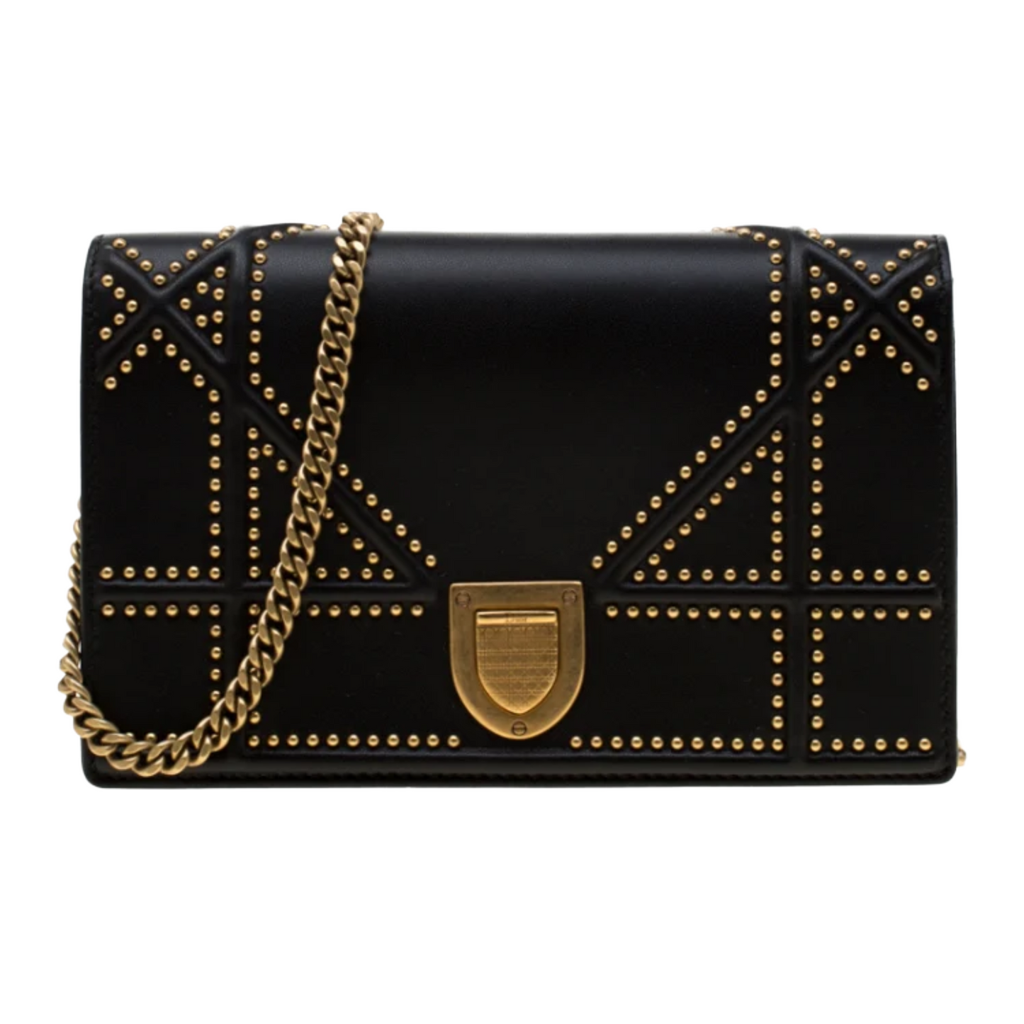 black Christian Dior Diorama studded calfskin leather