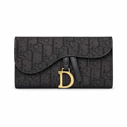 Dior Black Oblique Jacquard Saddle Wallet on Chain