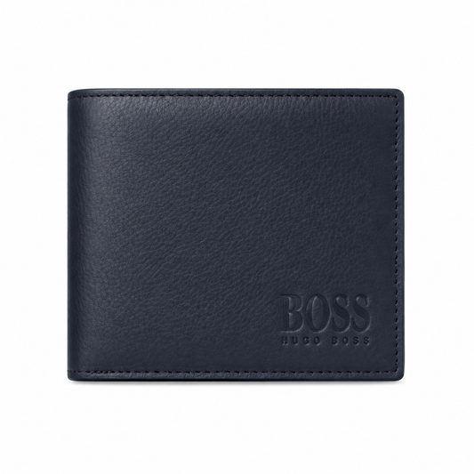 Hugo Boss navy grained leather wallet