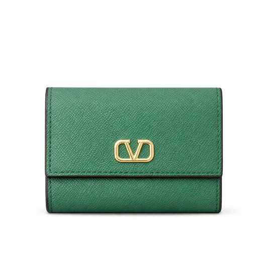 The Valentino Garavani VLogo Signature Grainy Calfskin Wallet green