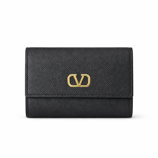 The Valentino Garavani VLogo Signature Grainy Calfskin Wallet yellow black