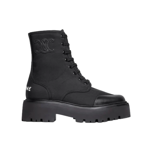 CELINE BULKY NYLON & SHINY BULL LEATHER LACE-UP BOOT