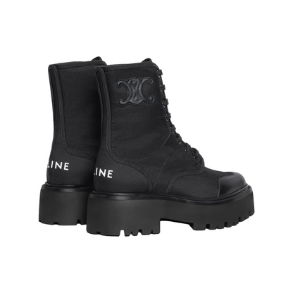 CELINE BULKY NYLON & SHINY BULL LEATHER LACE-UP BOOT