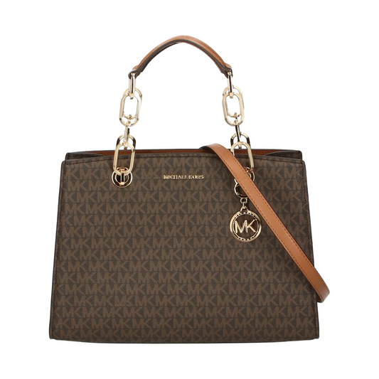 MK CYNTHIA MEDIUM SIGNATURE LOGO SATCHEL | Brown