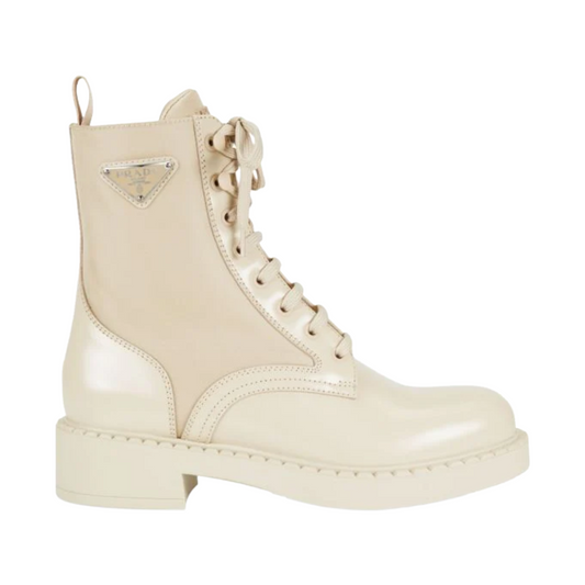Spazzolato Re-Nylon Metal Triangle Logo Womens 50mm Combat Boots