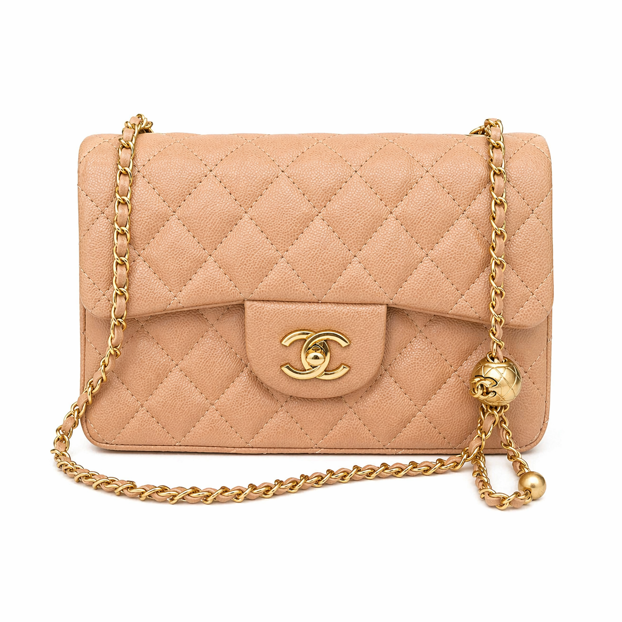 Chanel Beige Caviar Quilted Classic Double Flap bag.
