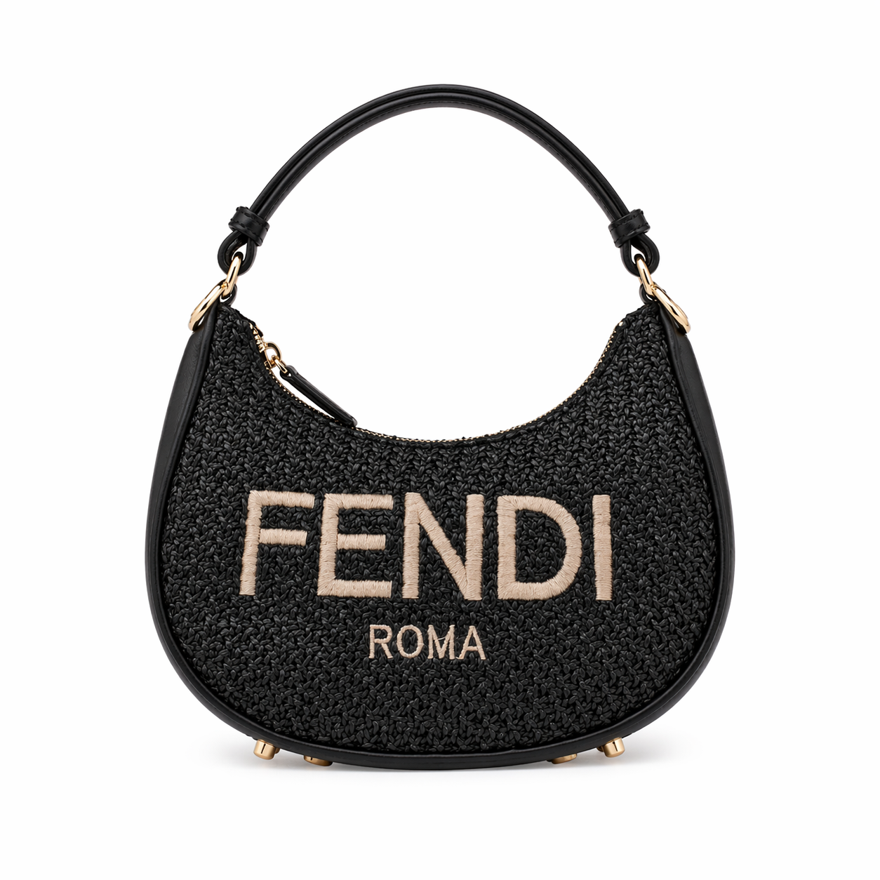 Fendi Fendigraphy Small black woven fabric hobo bag.