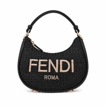 Fendi Fendigraphy Small black woven fabric hobo bag.