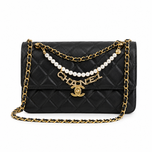Chanel black quilted lambskin flap bag