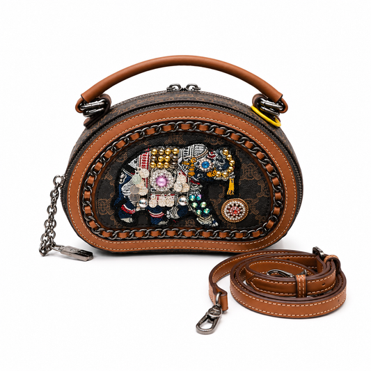 Boho-ethnic round crossbody bag