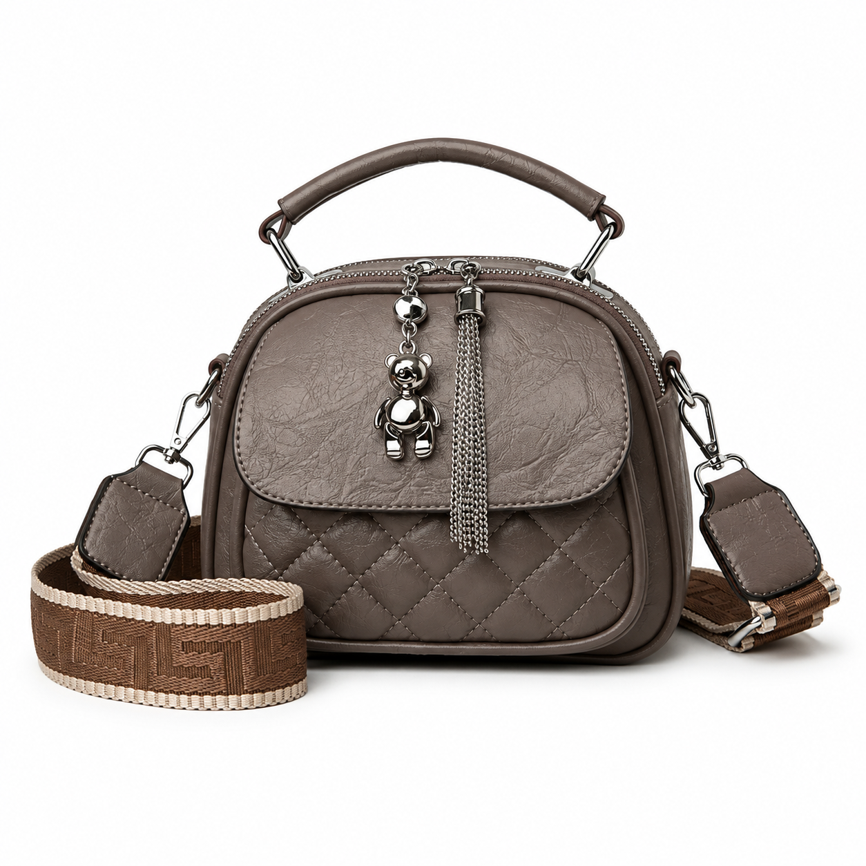 Gray quilted PU dome crossbody bag