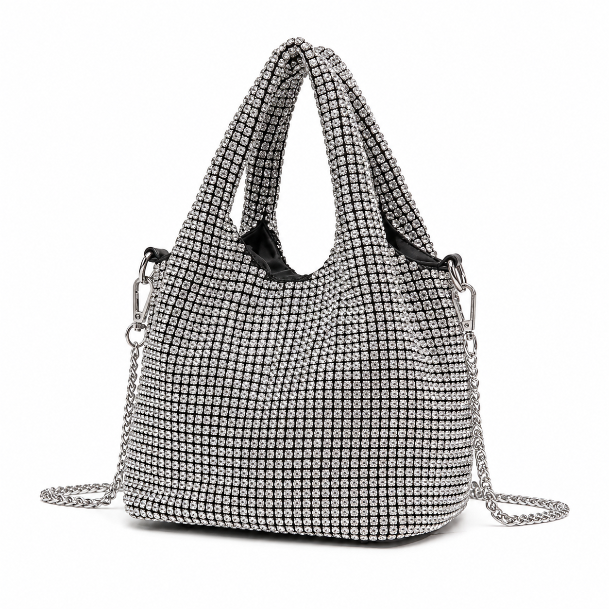 Dazzling silver rhinestone bucket bag