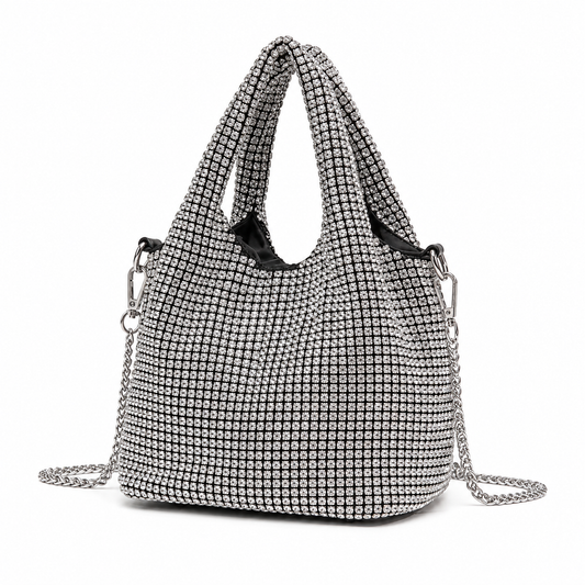 Dazzling silver rhinestone bucket bag
