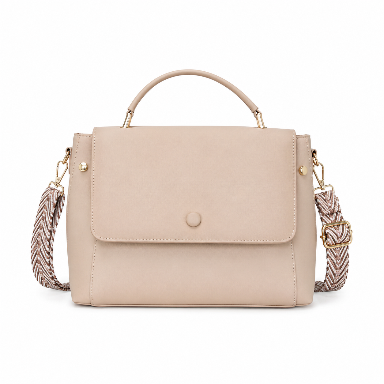 faux-leather flap handbag with a top handle