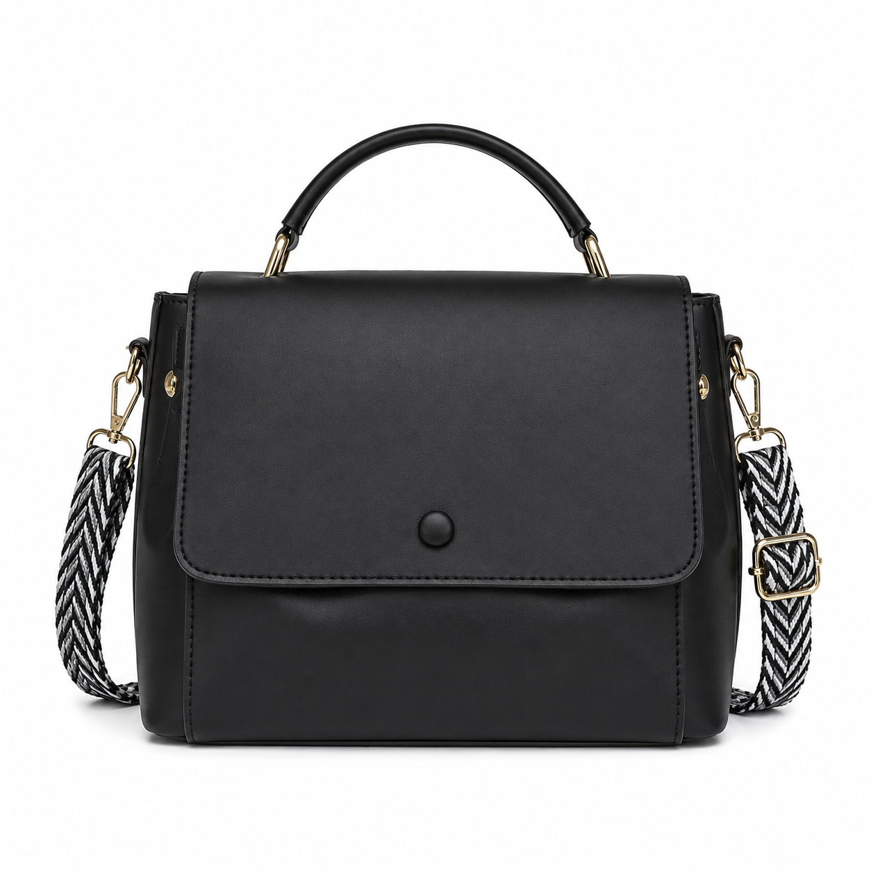faux-leather flap handbag with a top handle