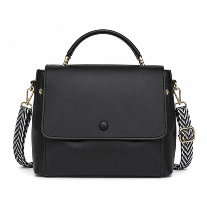 faux-leather flap handbag with a top handle