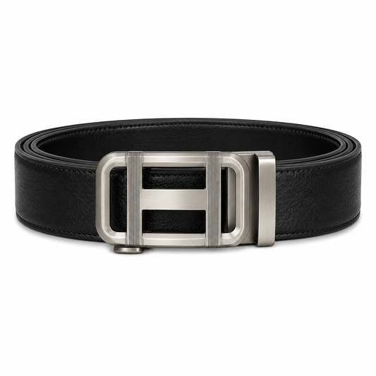 H Black leather ratchet belt