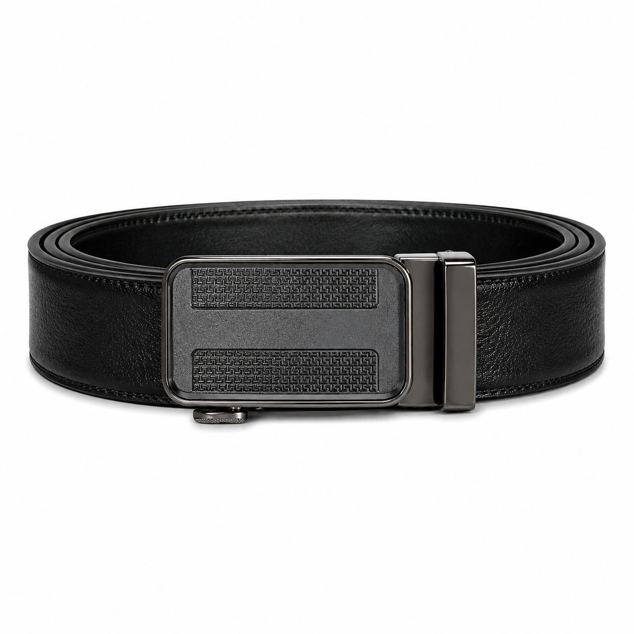 Sleek black leather automatic ratchet belt