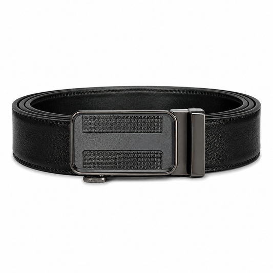 Sleek black leather automatic ratchet belt