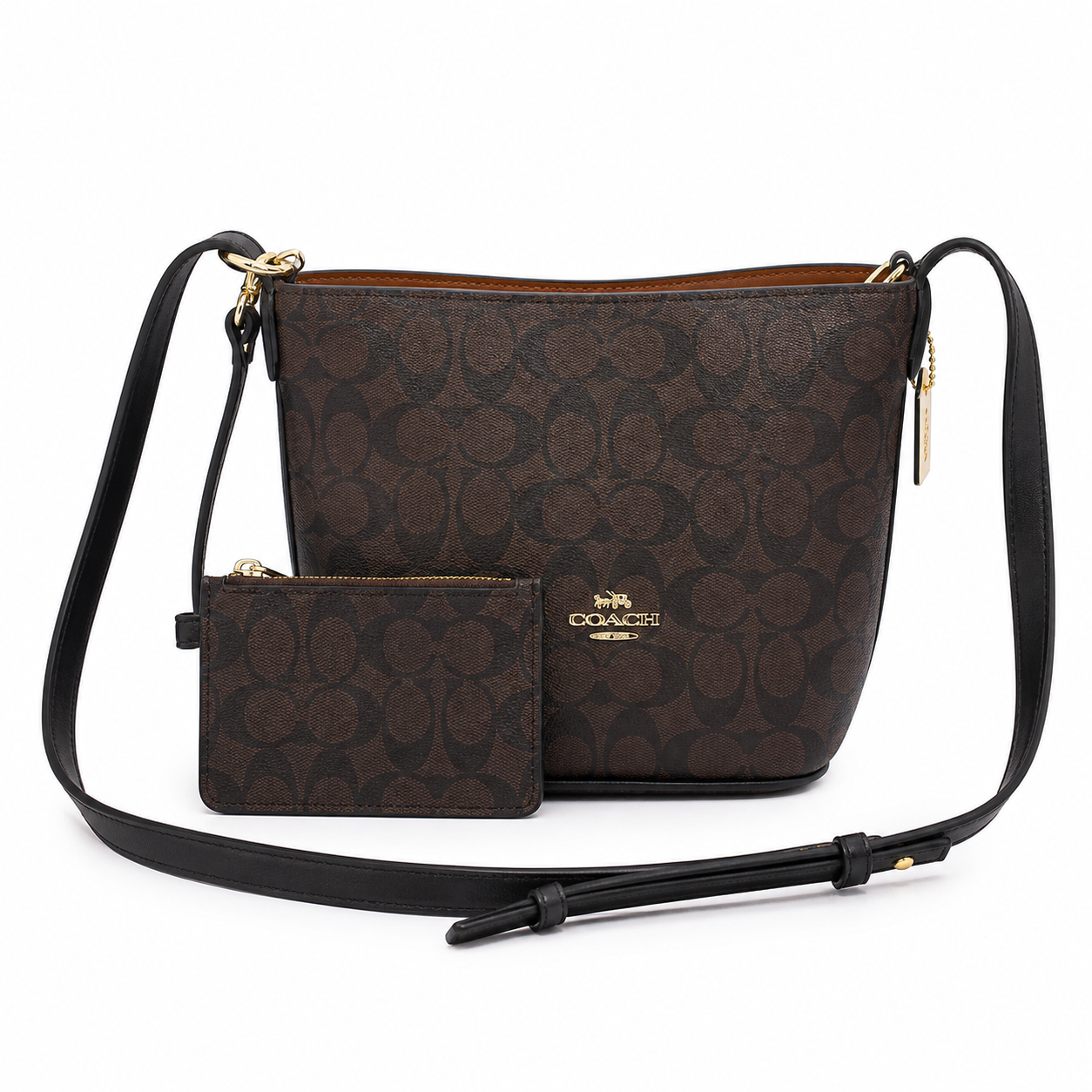 black Coach Zip Top Shoulder Bag