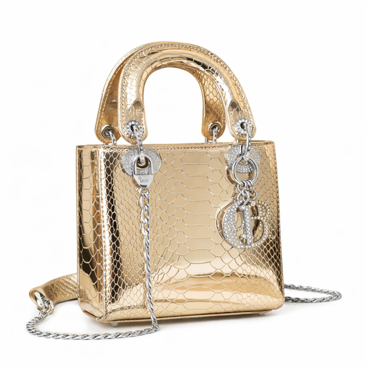 Christian Dior Mini Lady Dior bag in gold python leather