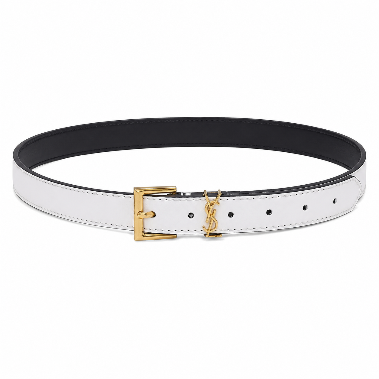 white Saint Laurent Cassandre leather belt