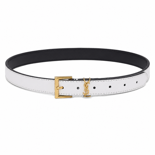 white Saint Laurent Cassandre leather belt