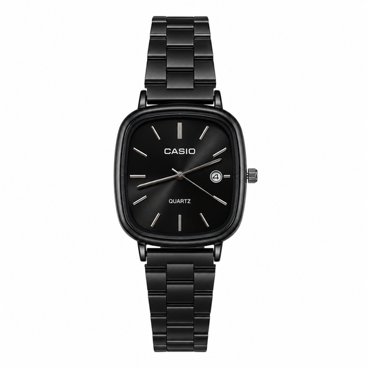 Casio quartz wristwatch featuring a black-tone square case