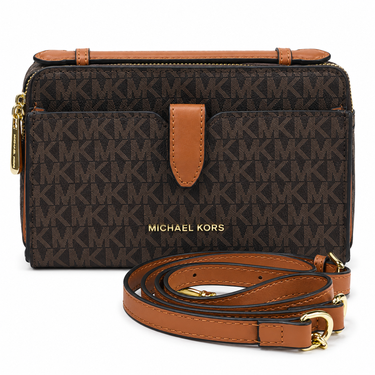 Michael Kors Jet Set Medium Saffiano Leather Smartphone Double-Zip Crossbody Bag