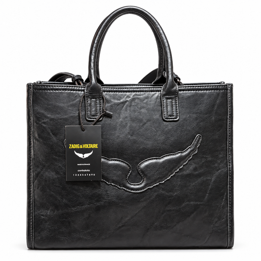 Zadig & Voltaire black crinkled leather tote bag