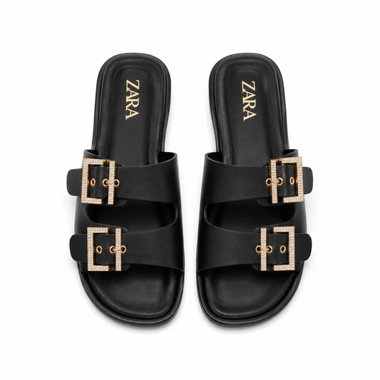 Zara black flat sandals