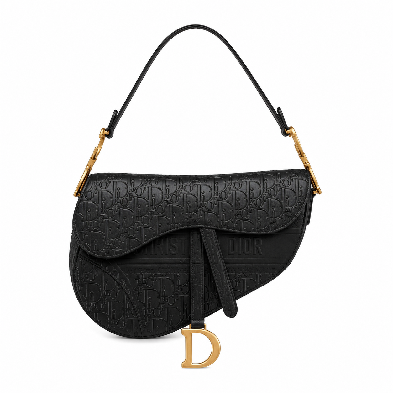 Christian Dior Black Calfskin Embossed Oblique Saddle Bag