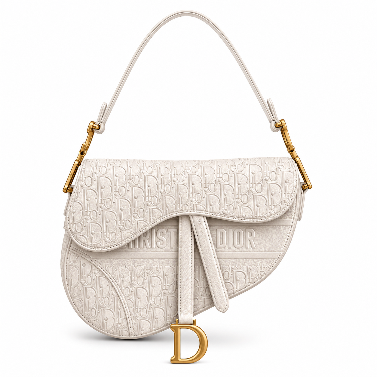 Christian Dior Black Calfskin Embossed Oblique Saddle Bag